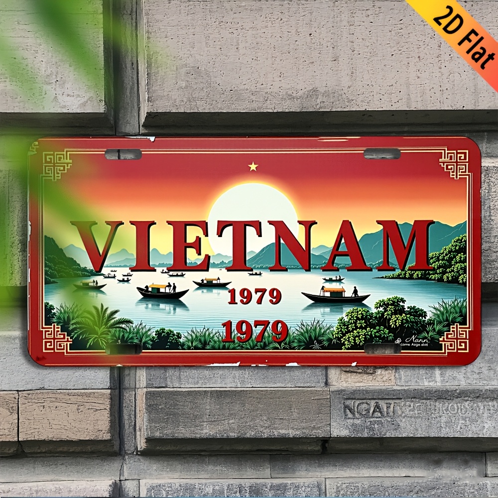 Home Decor Vietnam - ป้ายโลหะอะลูมิเนียมลายวิวแม่น้ำเวียดนาม ปี 1979 สไตล์ป้ายทะเบียนรถ ของที่ระลึกการเดินทางแบบเอเชียย้อนยุค ตกแต่งผนังบ้าน