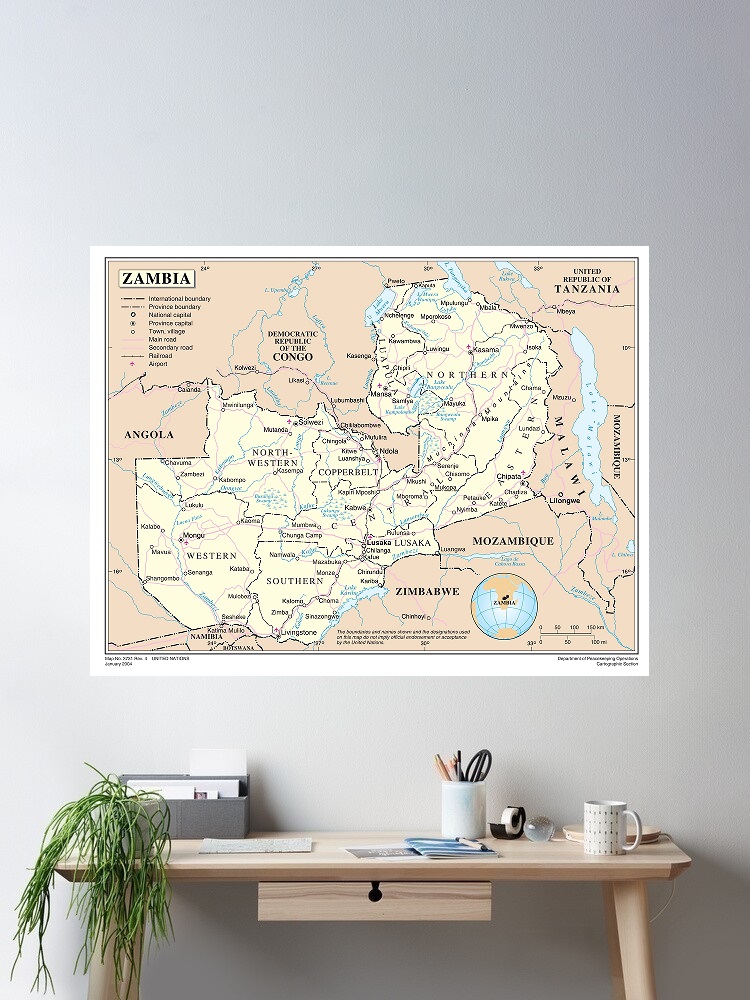 Home Decor Zambia - แผนที่แซมเบีย, โปสเตอร์ผ้าใบพิมพ์ลายศิลปะ, ห้องนั่งเล่น, ภาพตกแต่งผนังบ้าน