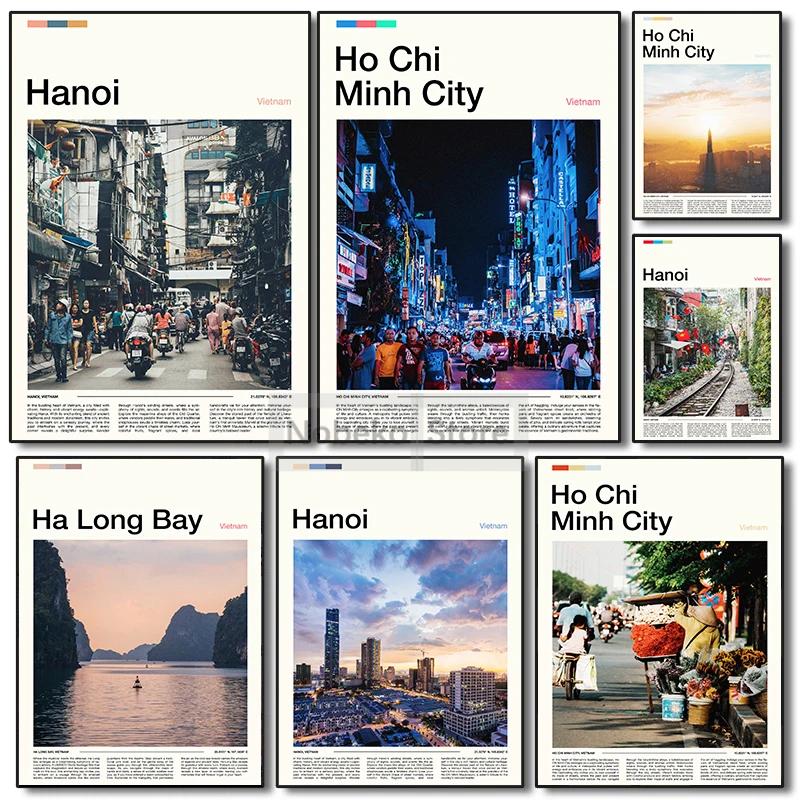 Home Decor Vietnam - โปสเตอร์การเดินทางในเวียดนามศิลปะบนผืนผ้าใบสำหรับติดกำแพงเมืองฮานอยโฮกิมินห์ฮาลองเบย์ภาพพิมพ์ทิวทัศน์ของตกแต่งบ้านที่ทันสมัย