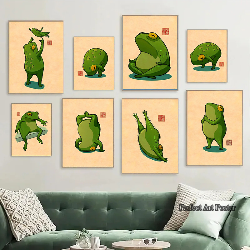 Home Decor Vietnam - ตลกน่ารักกบ Meme โปสเตอร์การออกกําลังกายกบสมาธิพิมพ์ภาพวาดผ้าใบ Wall Art Photo