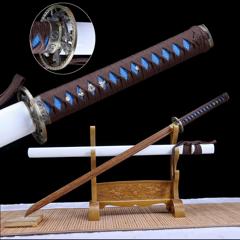 Home Decor Japanese - ดาบฝึกซ้อมแบบกำหนดเอง, ของตกแต่งบ้าน, ดาบคาตานะญี่ปุ่นขนาดเต็ม, ดาบนินจาทรงตรง, ที่จับดาบโลหะ, สีขาว