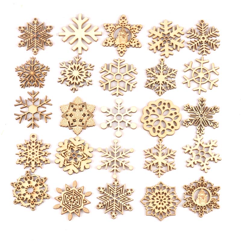 Home Decor Scrap - 10Pcs ผสม Christmas Snowflake จี้ไม้ Scrapbooking