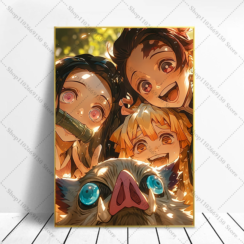 Home Decor Canvas - ภาพแคนวาสตกแต่งบ้านลายอนิเมะ Demon Slayer ไม่มีกรอบ งานศิลปะติดผนัง ของตกแต่ง