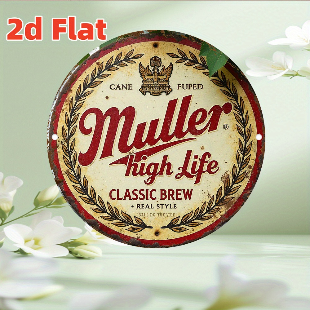 Home Decor Logo - ป้ายอลูมิเนียมทรงกลม 2D ลายวินเทจ “Muller High Life”