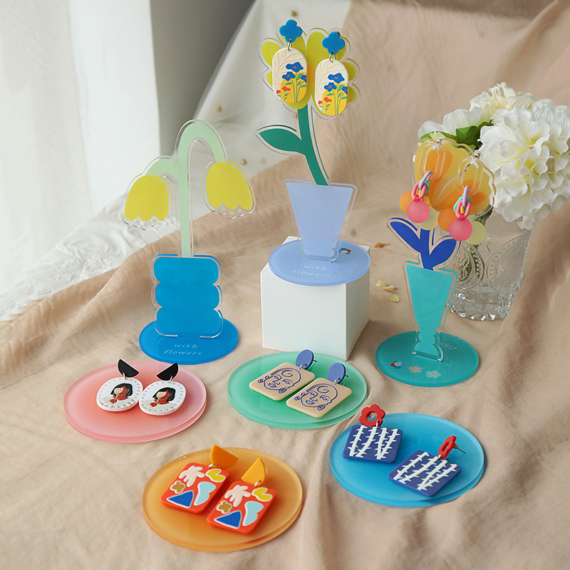 Home Decor Online Shop - เครื่องประดับอะคริลิคยืนแสดงสําหรับการถ่ายภาพดอกไม้ที่มีสีสันต่างหูแหวนผู้ถือ Prop สําหรับร้านค้าออนไลน์ตกแต่งบ้าน