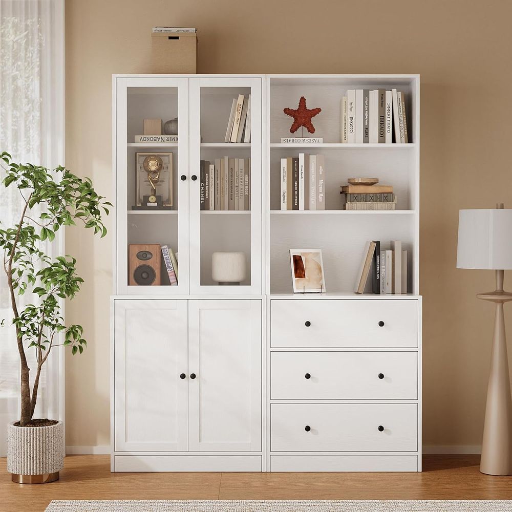 H&M Home Decor - ชั้นวางหนังสือสูง 71 นิ้วพร้อมที่เก็บของ, ชั้นวางหนังสือ 6 ชั้นพร้อมชั้นวางขนาดใหญ่