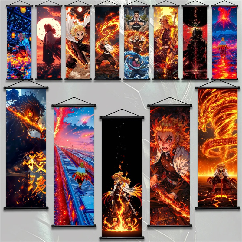 Home Decor Japanese - ผ้าพิมพ์ลายอนิเมะ Demon Slayer Kyojuro Rengoku แบบ
