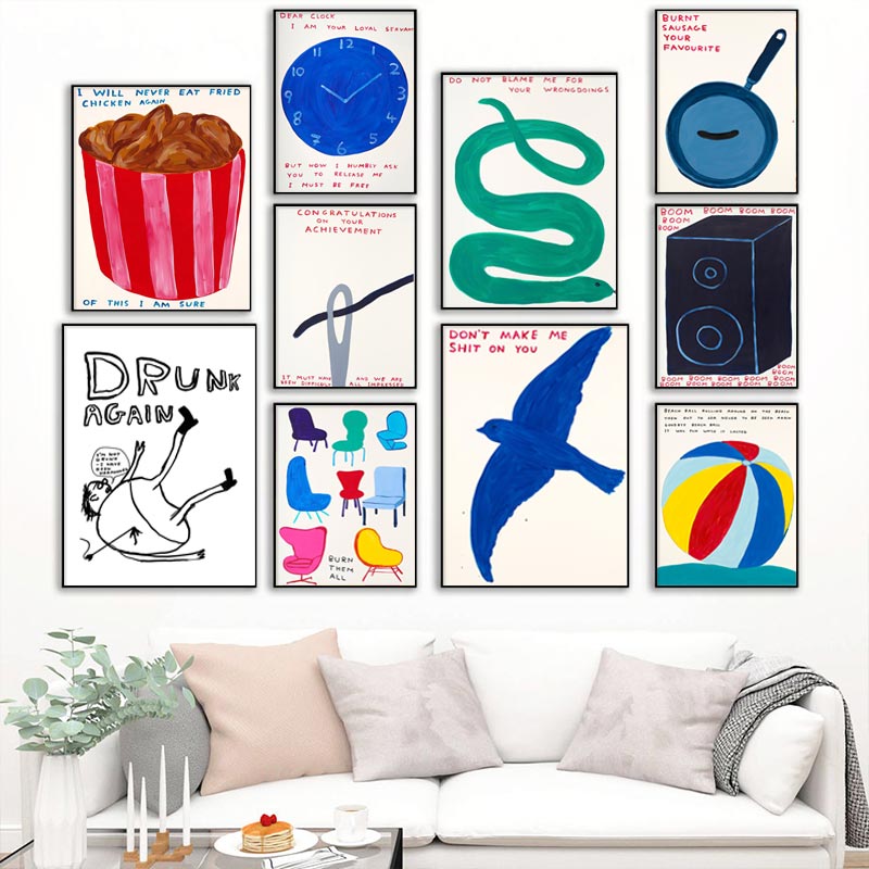 Home Decor Vietnam - โปสเตอร์เดวิด ชริกลีย์ ภาพศิลปะติดผนังแนวตลกขบขัน ภาพพิมพ์บนผ้าใบแบบนามธรรม สำหรับตกแต่งห้องนอน ห้องนั่งเล่น