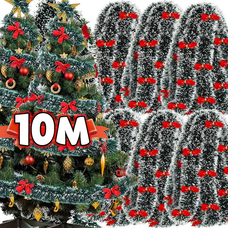 Home Decor Scrap - คริสต์มาสโบว์ Tinsel ริบบิ้นสีเขียว Cane ริบบิ้น Garland