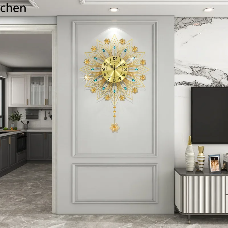Home Decor Resin - นาฬิกาแขวนผนังสไตล์ยุโรป TQH-i7.7 ดีไซน์หรูหรา สำหรับห้องนั่งเล่น ของตกแต่งบ้านระดับไฮเอนด์ นาฬิกาแขวนผนังรูปนกยูง