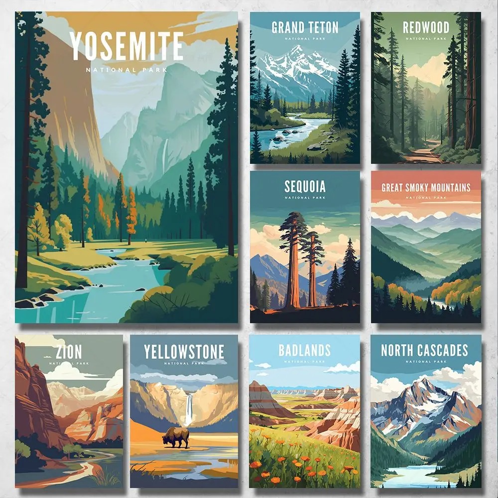 Home Decor Vietnam - โปสเตอร์ผ้าใบ Yosemite Grand Teton Zion Yellowstone