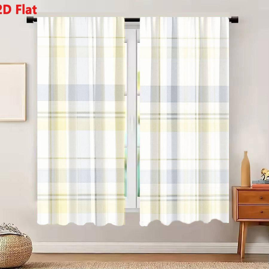 Home Decor Color Palettes - ผ้าม่าน 2 ชิ้น ลายสก็อตแบบเรียบ 2 มิติ