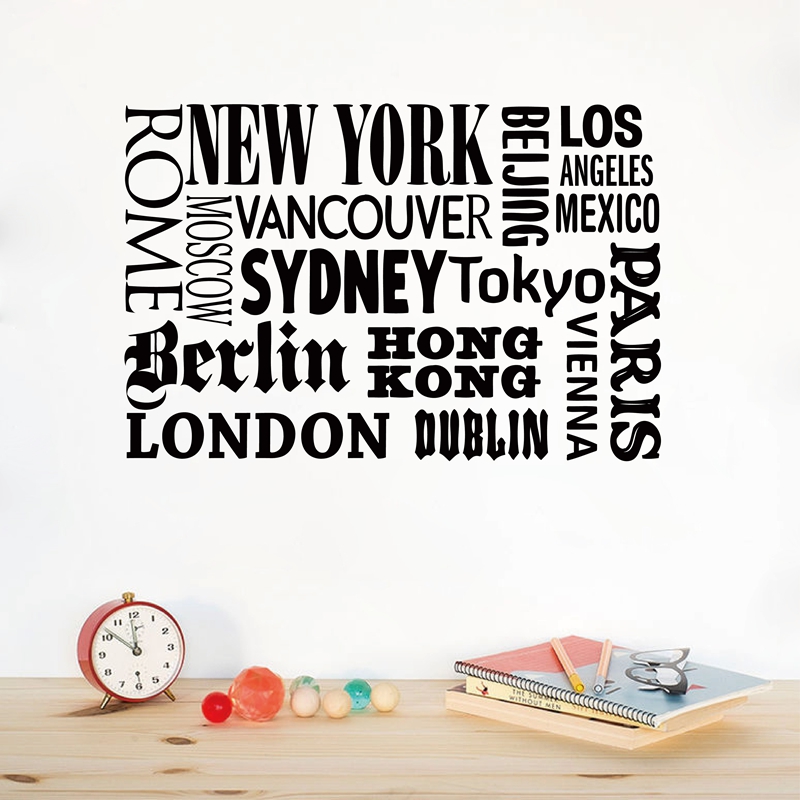Home Decor London - New York London Paris Quote สติ๊กเกอร์ติดผนัง