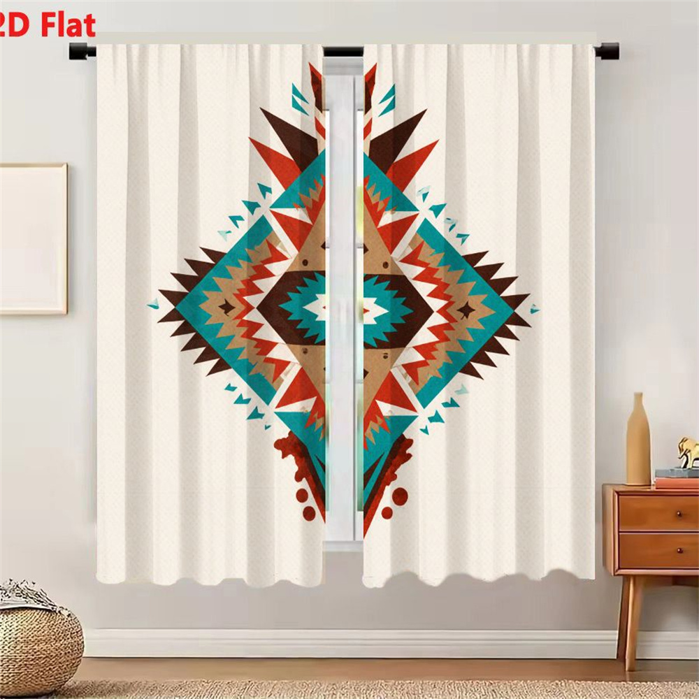 Home Decor Color Palettes - ผ้าม่าน 2 ชิ้น ลายเรขาคณิตแบบสมมาตร 2 มิติ