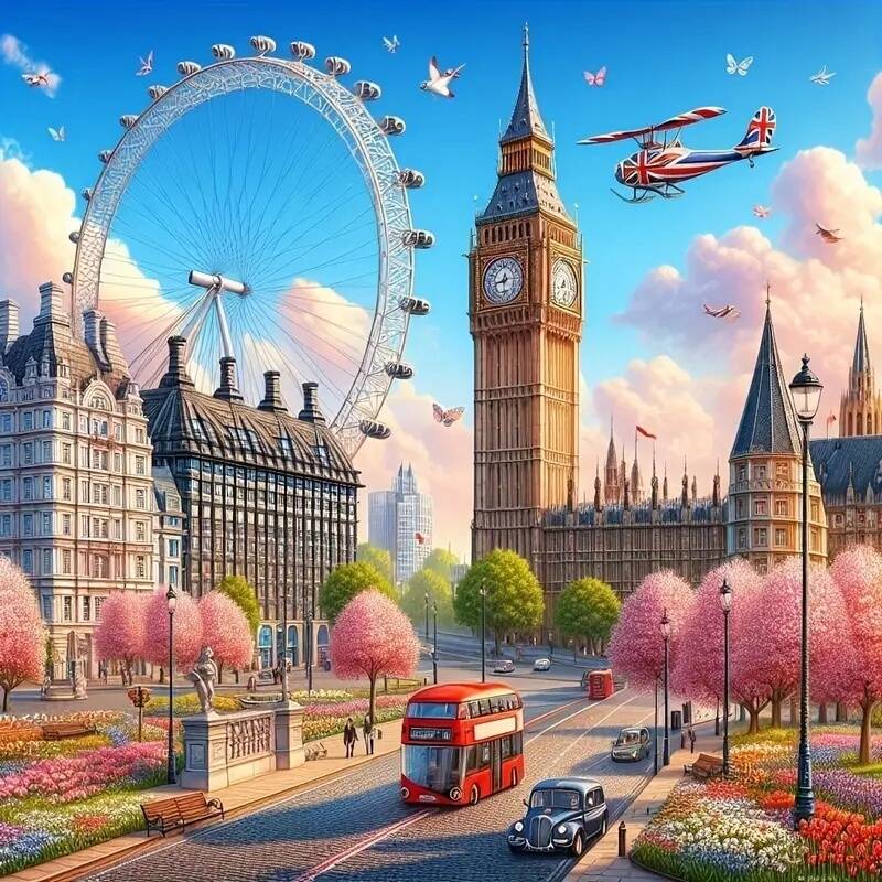 Home Decor London - ภาพโมเสกเพชรไร้กรอบ รุ่นใหม่ล่าสุด ลวดลายลอนดอนอาย ทิวทัศน์เมือง ชุดภาพวาดเพชร 5D