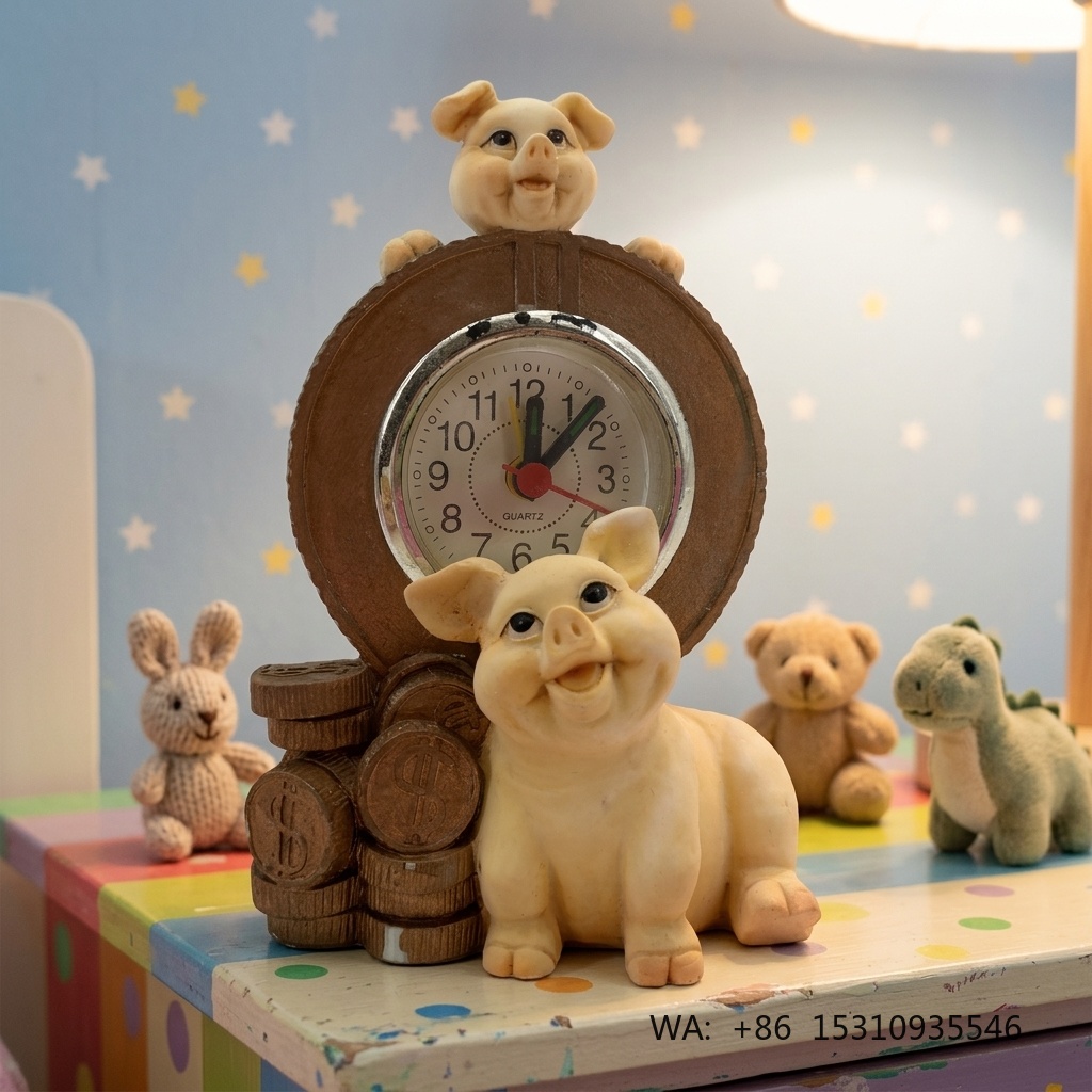 Home Decor Resin - นาฬิกาเรซิ่นรูปหมูการ์ตูนน่ารัก งานแฮนด์เมดเพ้นท์มือ ตกแต่งบ้านและเป็นของขวัญสำหรับเด็ก