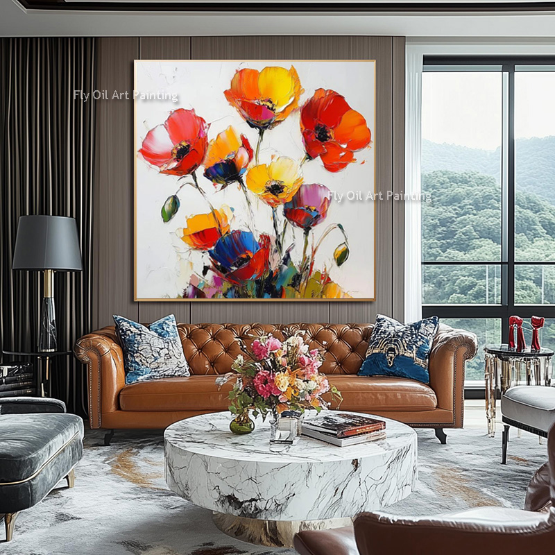 ภาพวาดสีน้ำมันดอกป๊อปปี้แบบหนา - Home Decor Color Palettes บทวิจารณ์และราคา