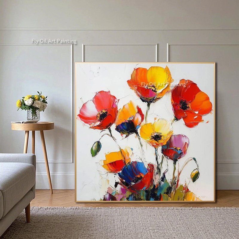 ภาพวาดสีน้ำมันดอกป๊อปปี้แบบหนา - Home Decor Color Palettes บทวิจารณ์และราคา