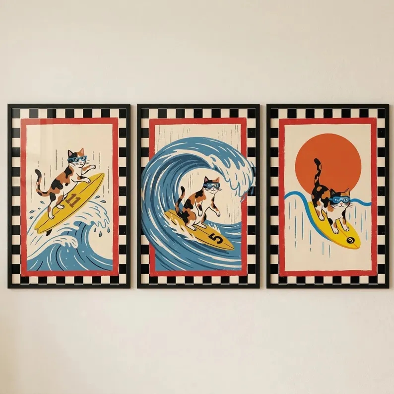 3 ชิ้น ภาพพิมพ์ลายคลื่นญี่ปุ่น - Home Decor Japanese บทวิจารณ์และราคา