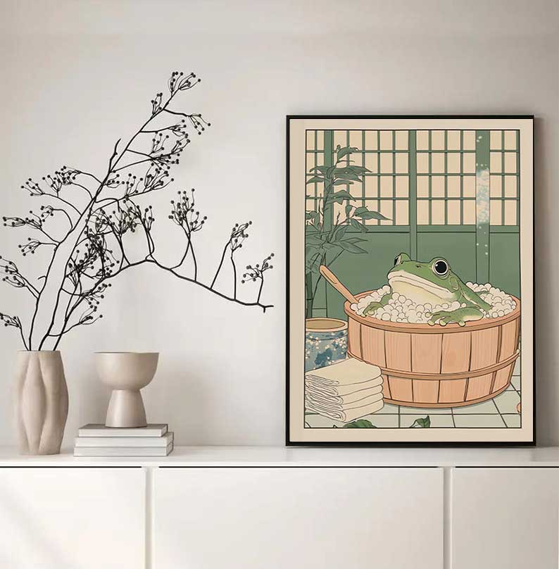 โปสเตอร์ภาพพิมพ์กบญี่ปุ่นในอ่า - Home Decor Vietnam บทวิจารณ์และราคา
